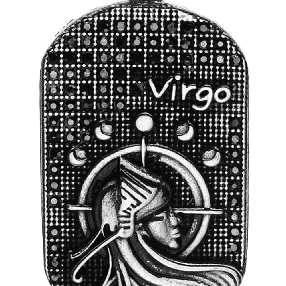 Punk Rock Titanium Steel Twelve Constellation Dog Tag Pendant Crystal Necklace,2
